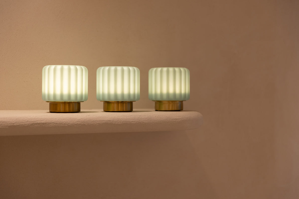 Dentelles 9 licht USB recharge PISTACHE/GOUD Set/3 | 9 cm x Ø 9 cm