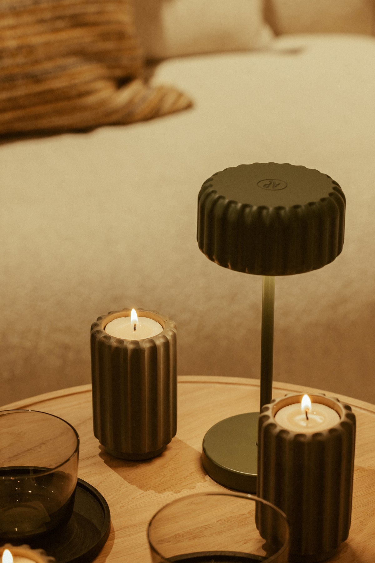 Dentelles T- LIGHT tall | Olive Bis | 9,5 x dia 6 cm