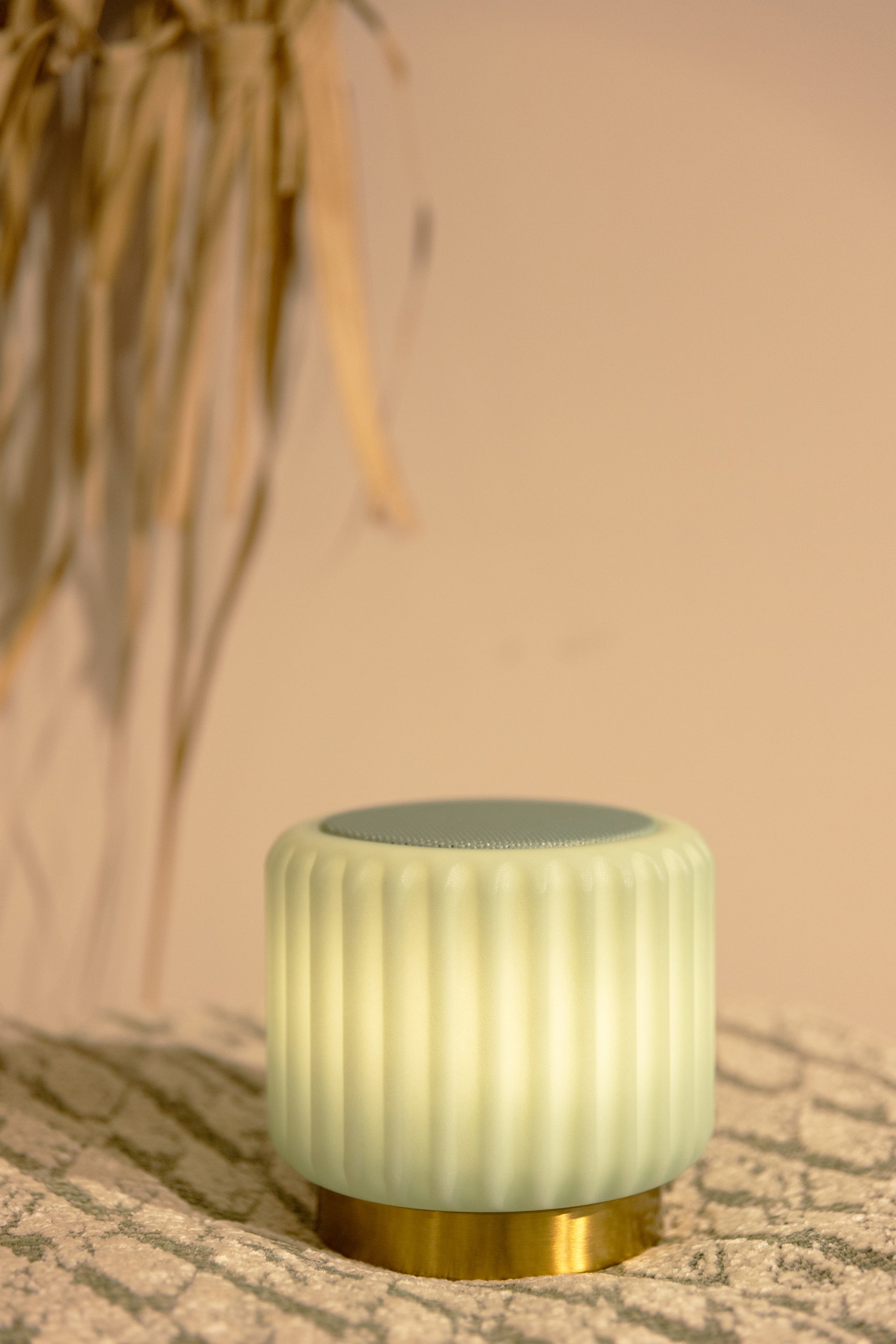 Dentelles speaker + Licht USB recharge PISTACHE/GOUD | 12,5 cm x Ø 13,5 cm