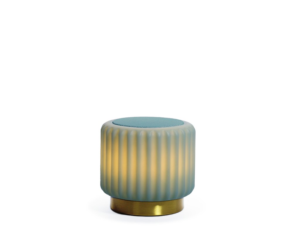 Dentelles speaker + Licht USB recharge PISTACHE/GOUD | 12,5 cm x Ø 13,5 cm