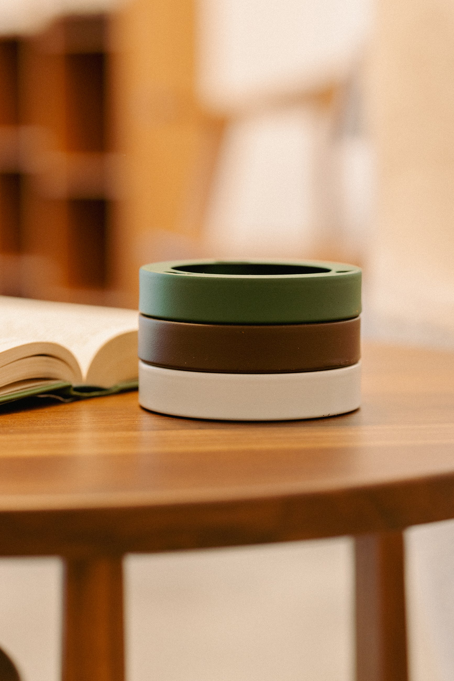 Dentelles set 3 ringen ZIJDE/OLIJF/BRUIN voor modellen speaker | H 2,2 Ø 10,5 cm
