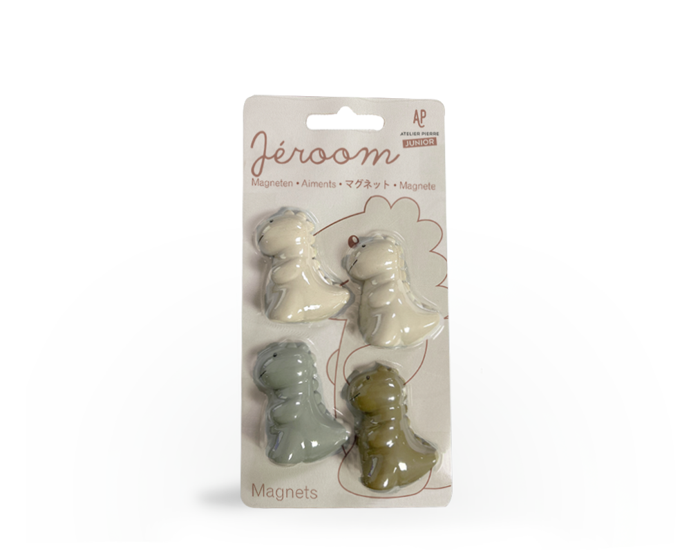 Jéroom Dino MAGNEET 4 in blister | 2 ZAND 1 KLEI 1 SAGE | H4  Ø3,6 cm