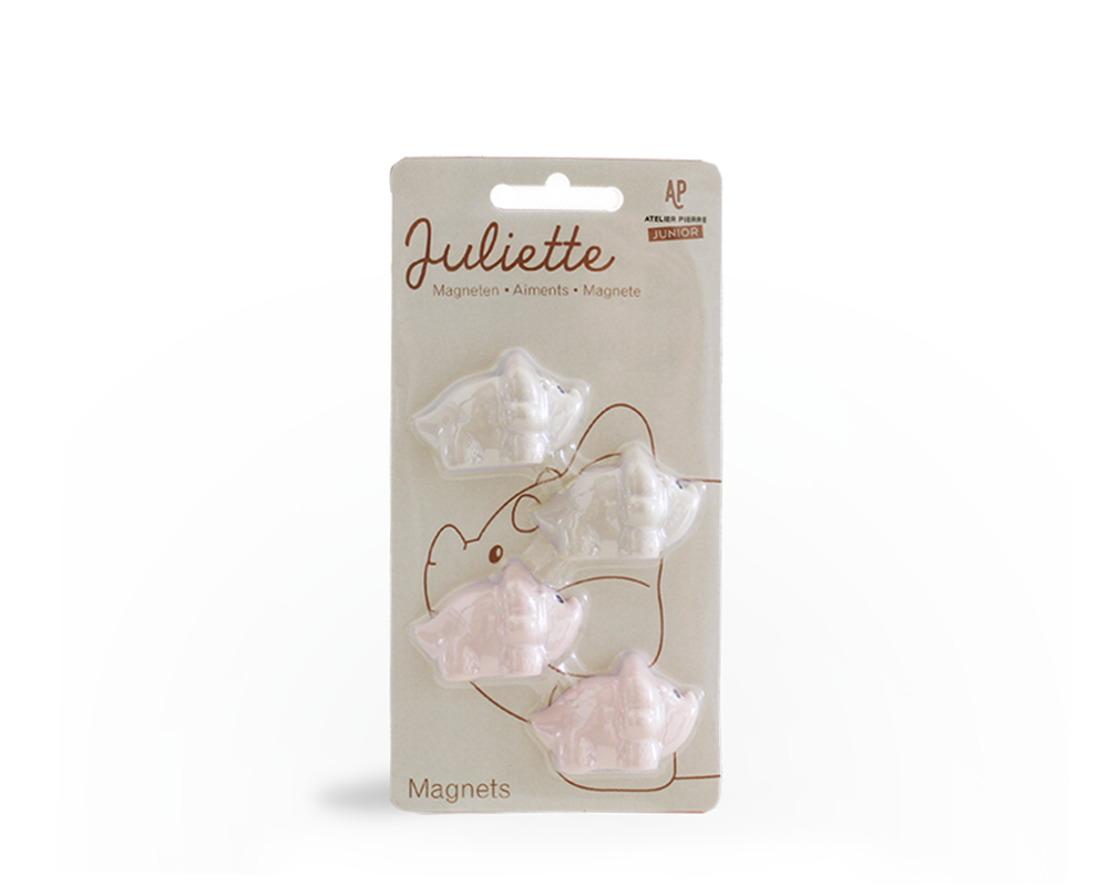 Juliette Dino MAGNEET 4 in blister | 2 ZAND 2 FUZZY ROZE | H2,6 x 1,5 x 4 cm